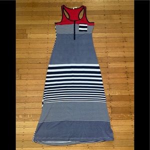 DNA Couture stripe maxi dress buttons patriotic m